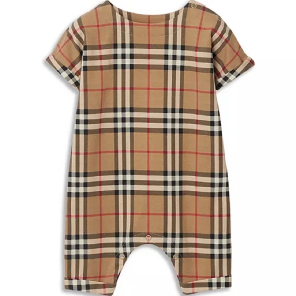 Burberry Kids Bodysuit - Tan, Black, and Red Check